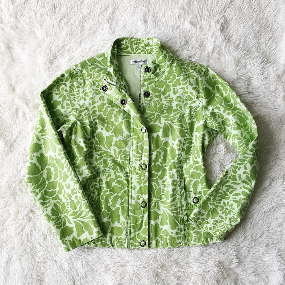 Coldwater Creek green bomber jacket two tone floral cotton St. Patrick’s…